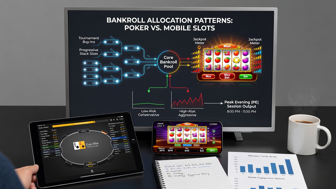 Mobile app screenshots displaying slot and poker interfaces side by side with football schedule overlays